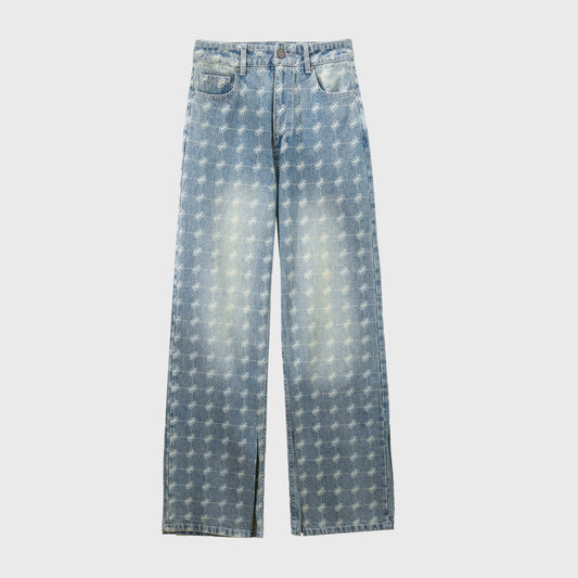Slit denim straight pants