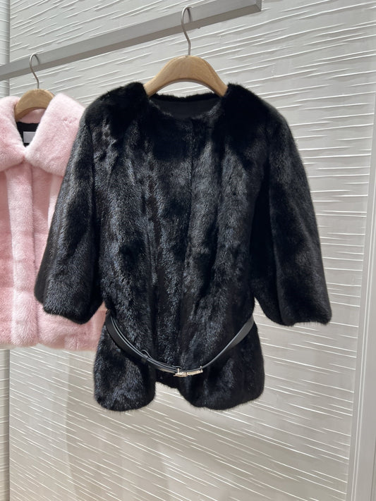 Black mink coat with belt