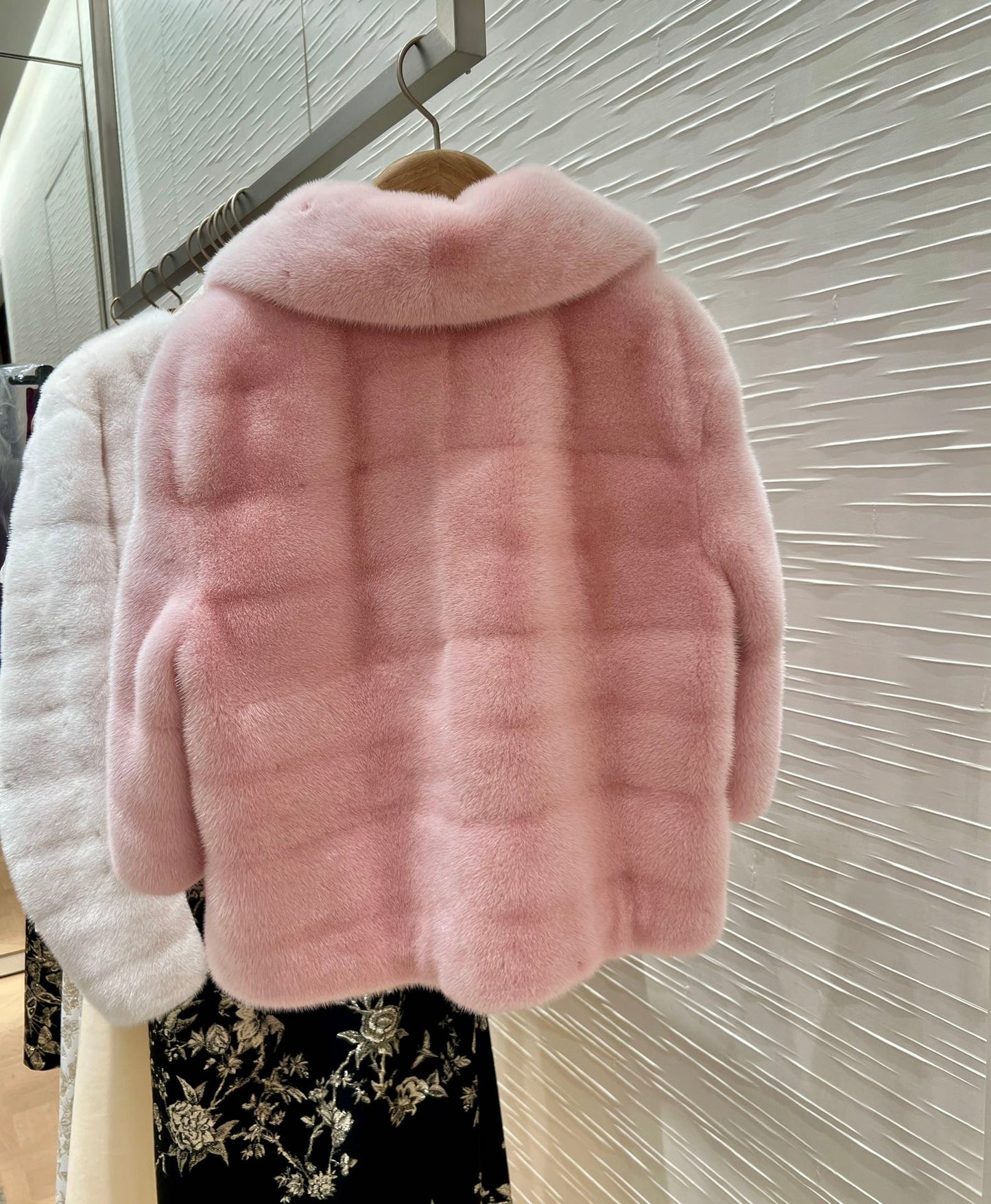 Pink mink coat with belt