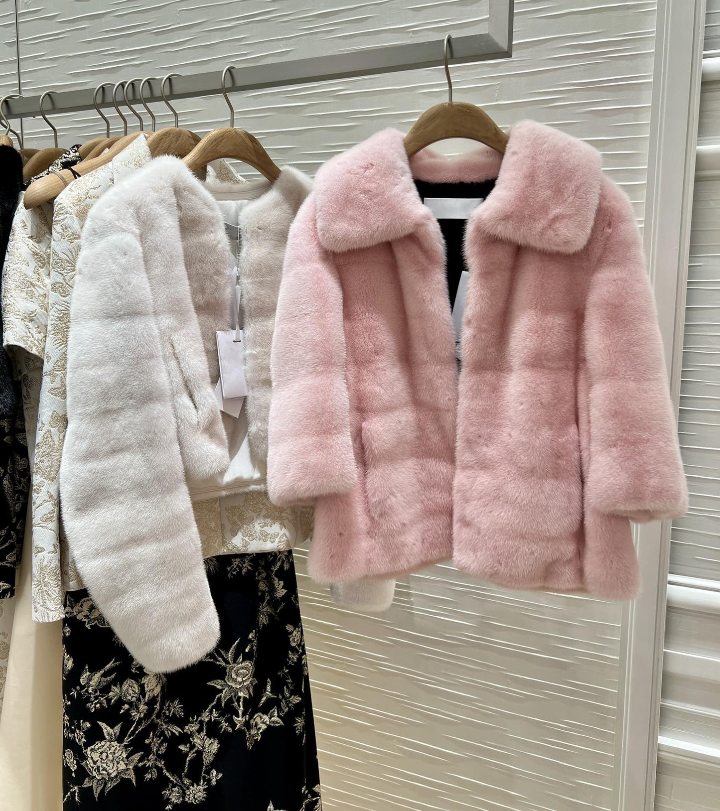 Pink mink coat with belt