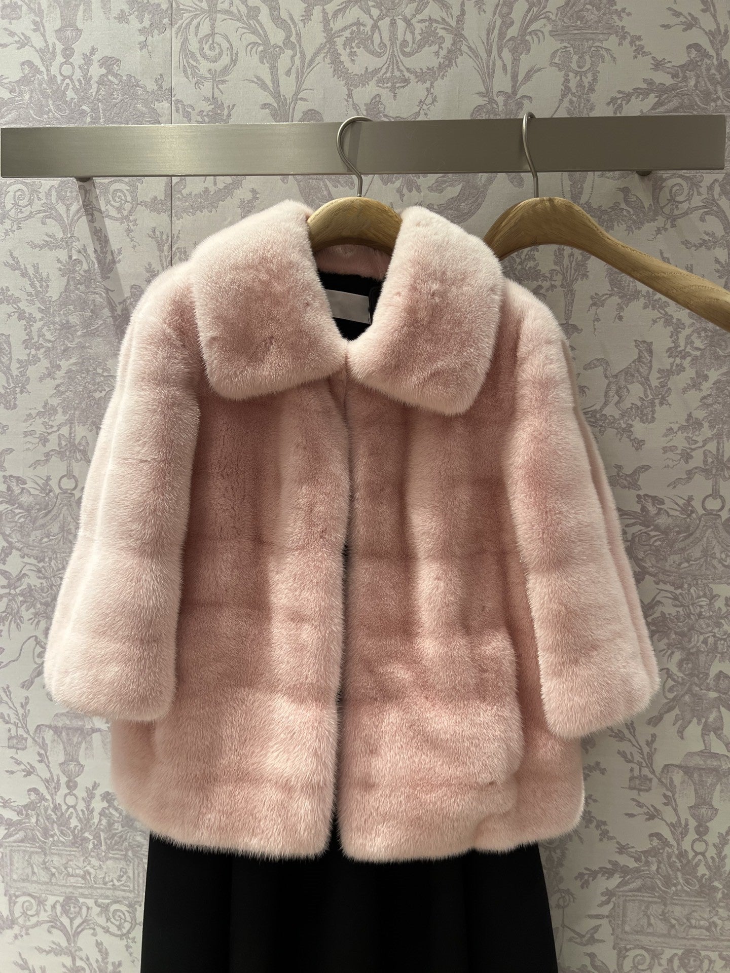 Pink mink coat with belt