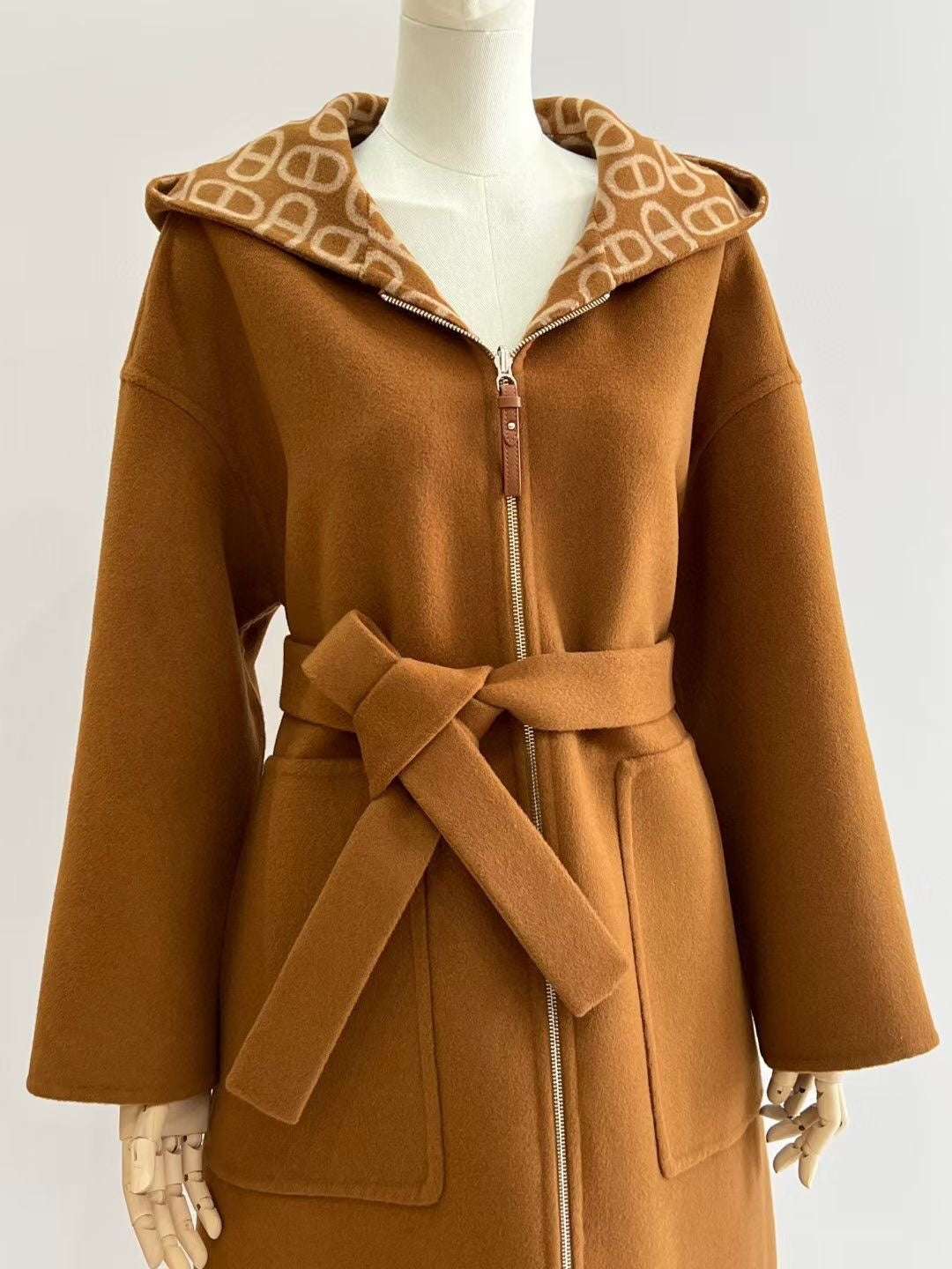 Brown Cashmere Lace-Up Coat