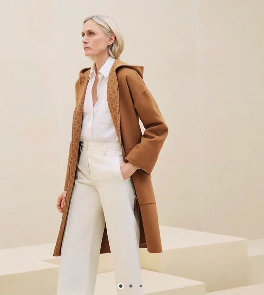 Brown Cashmere Lace-Up Coat