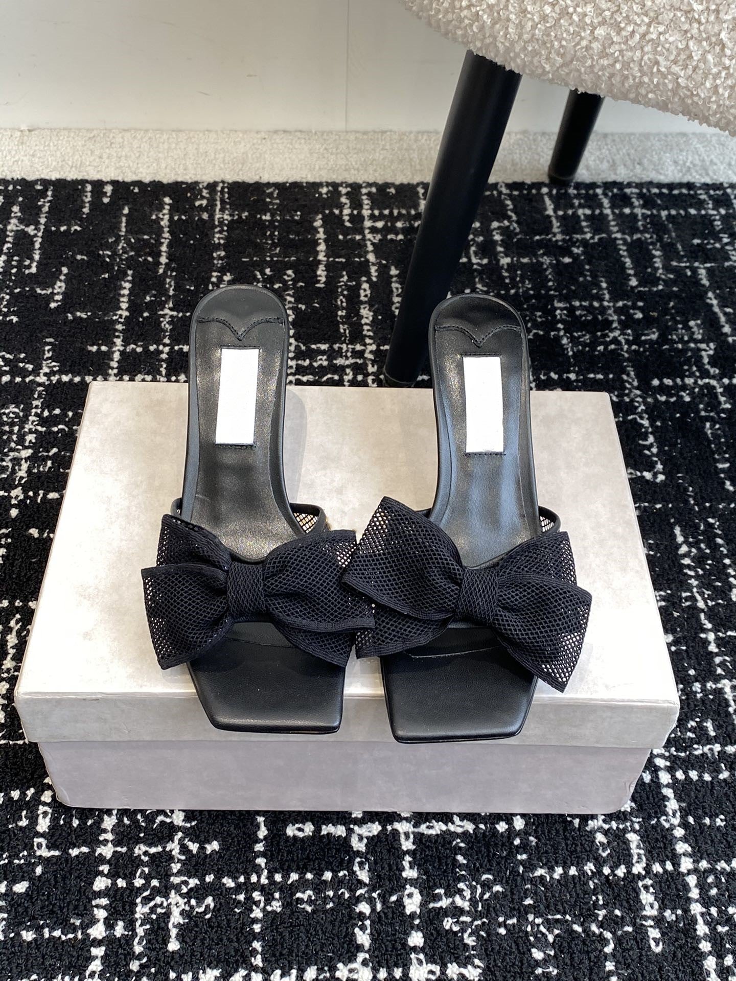 Square Toe Stiletto Bow Slippers