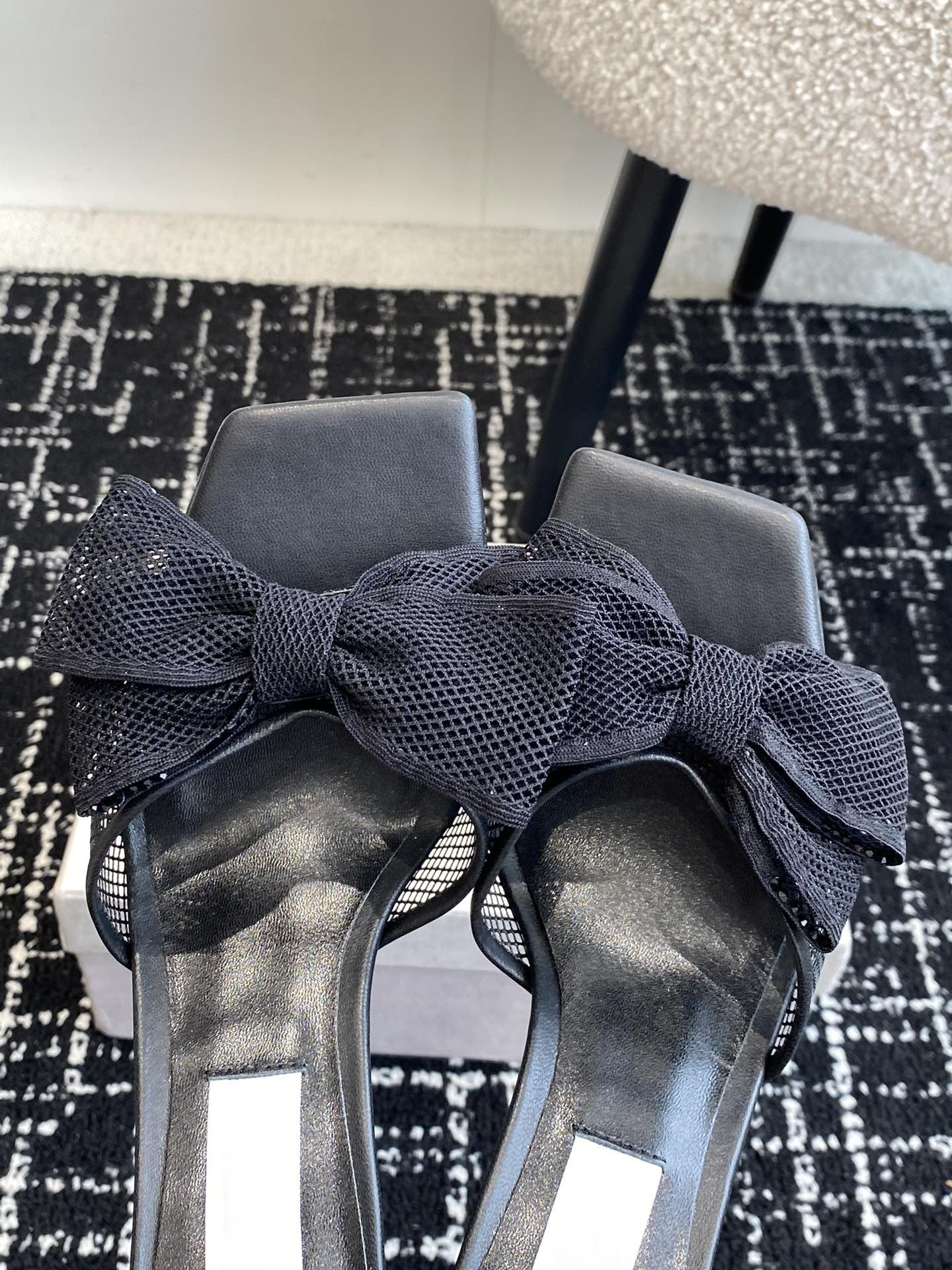 Square Toe Stiletto Bow Slippers