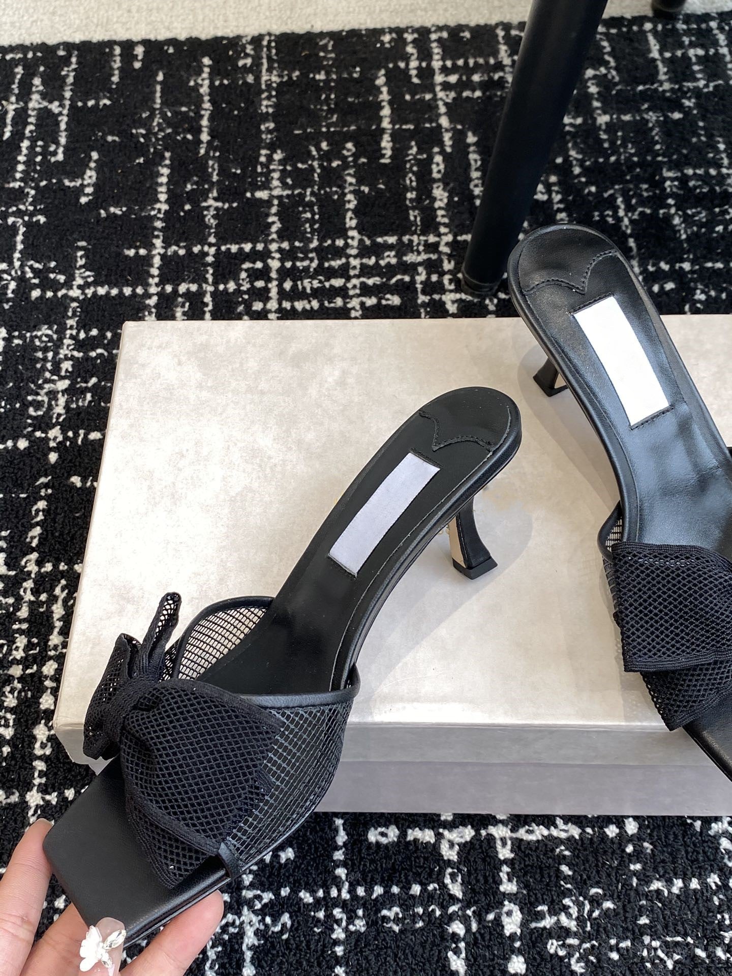 Square Toe Stiletto Bow Slippers