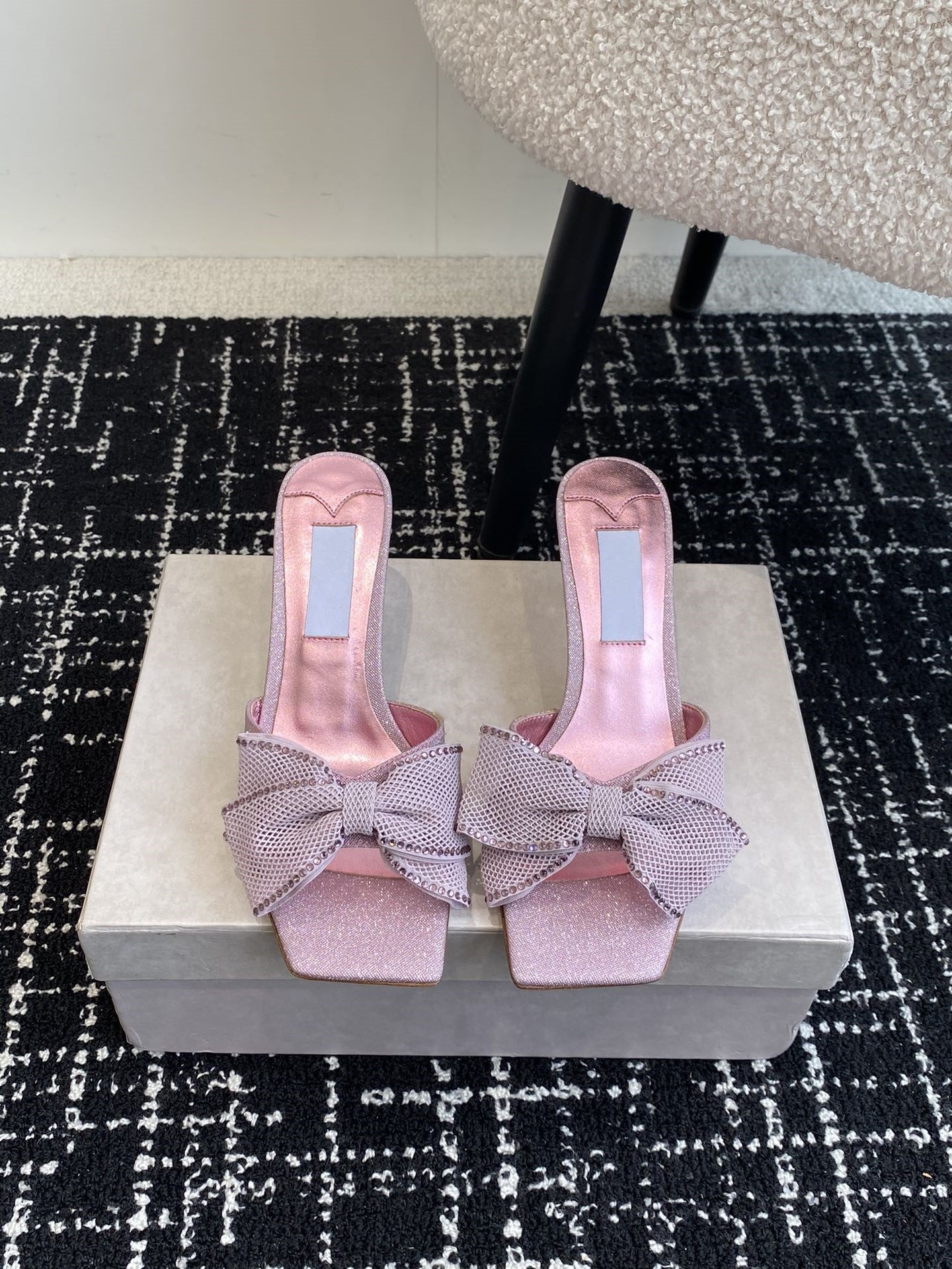 Square Toe Stiletto Bow Slippers