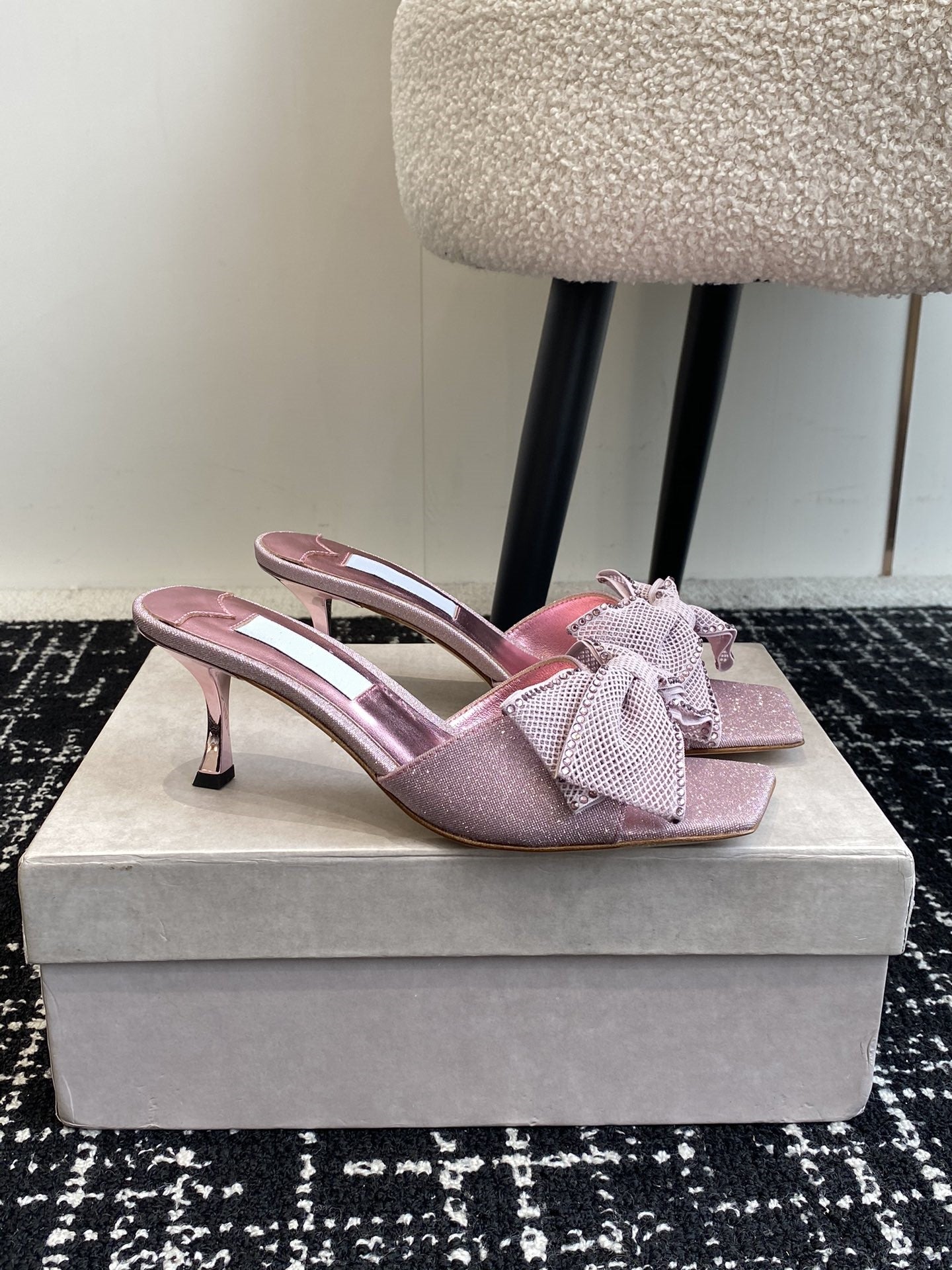 Square Toe Stiletto Bow Slippers