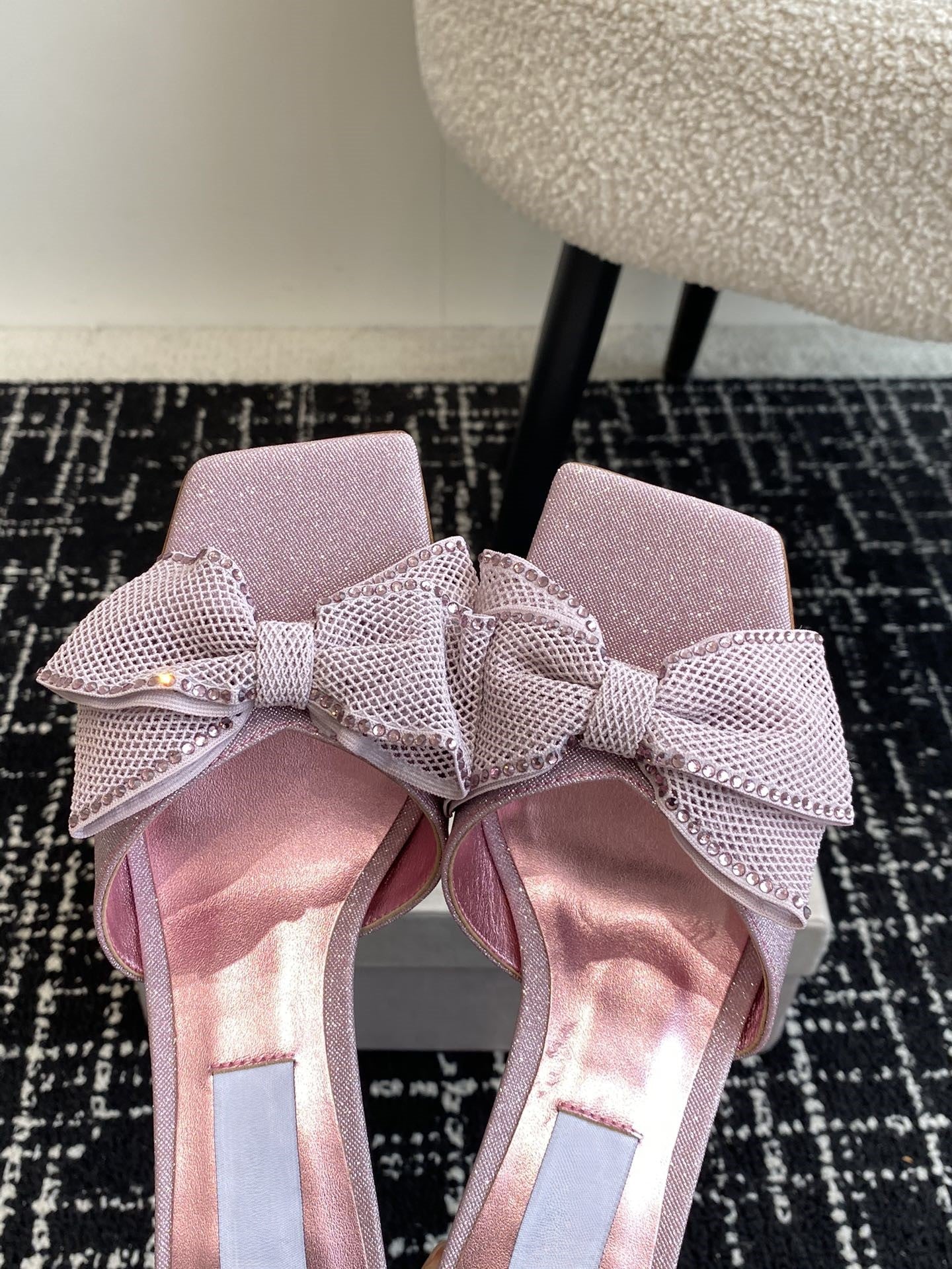 Square Toe Stiletto Bow Slippers