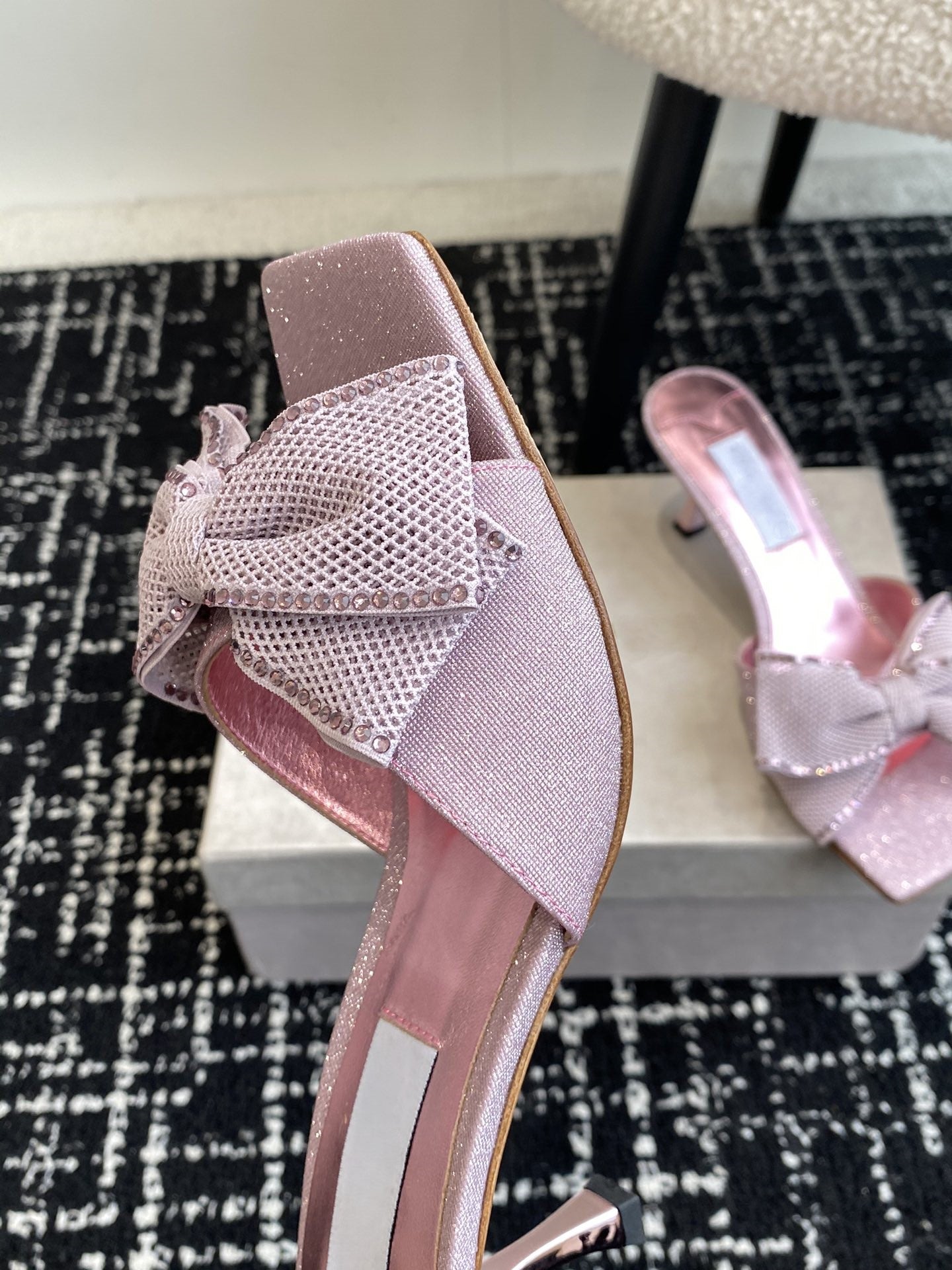 Square Toe Stiletto Bow Slippers