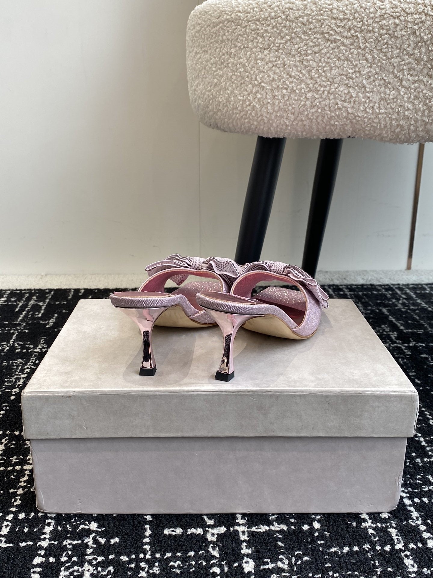 Square Toe Stiletto Bow Slippers