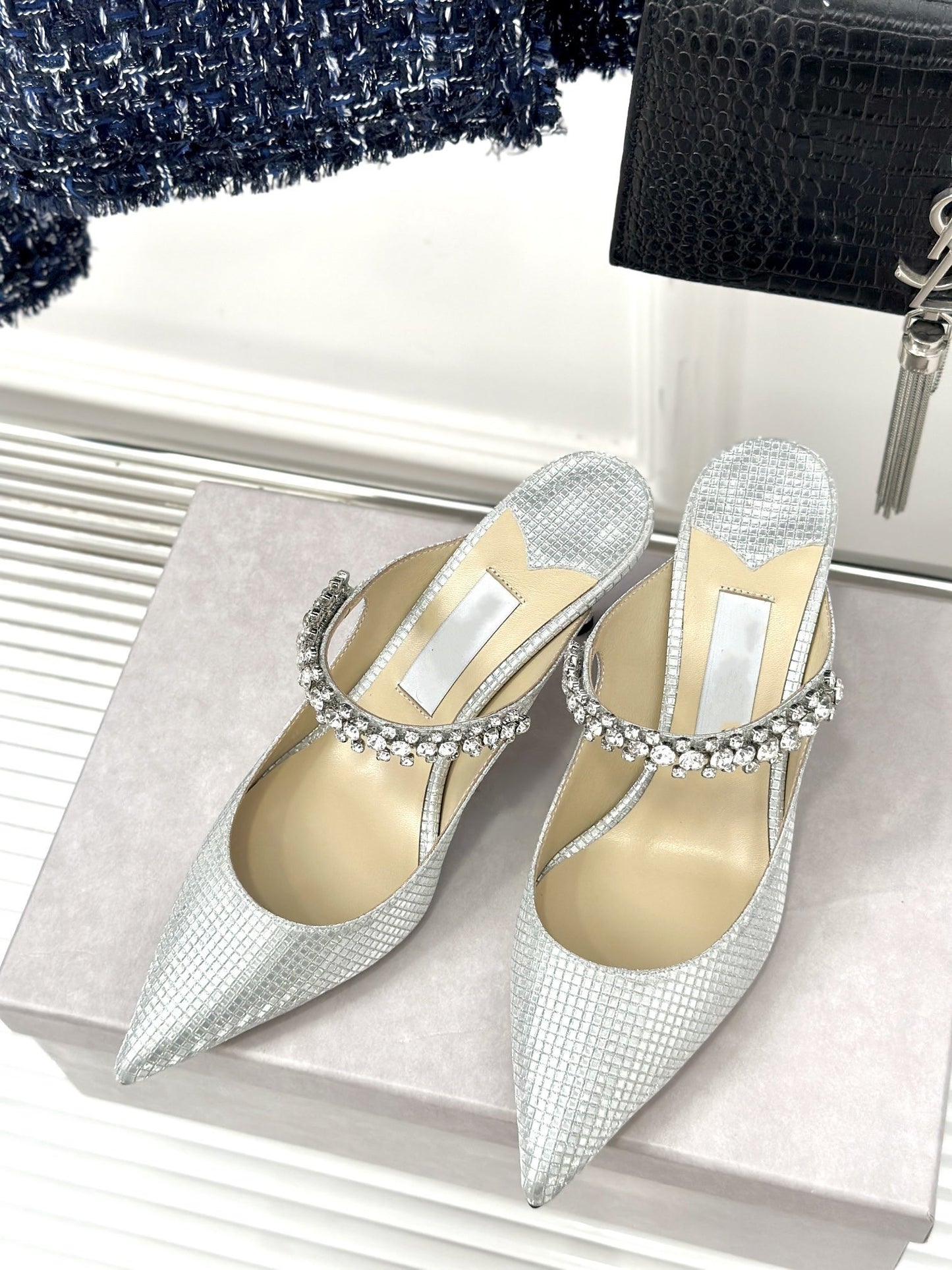 Diamond chain pointed high heels