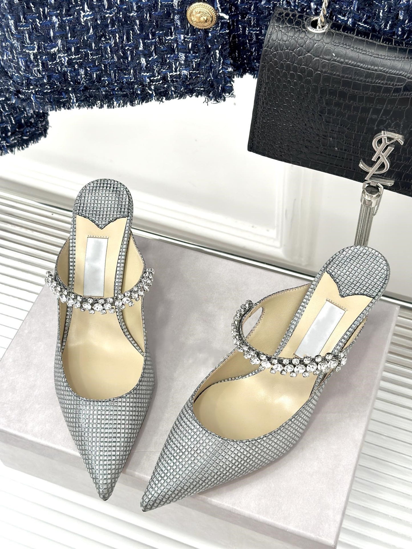 Diamond chain pointed high heels