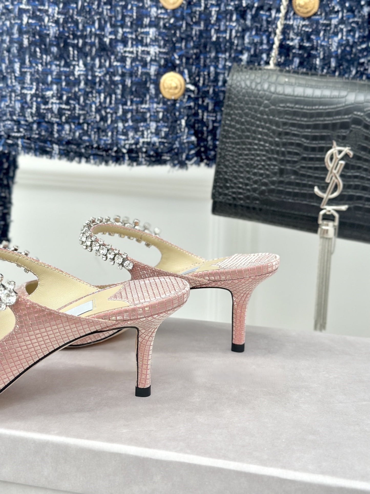 Diamond chain pointed high heels